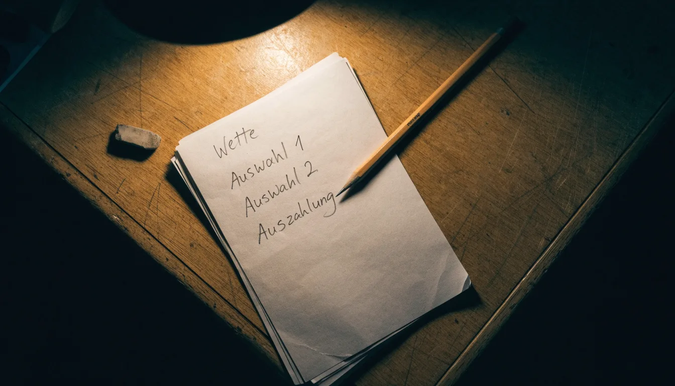 Ein Bleistift und ein Radiergummi liegen auf einem kleinen Stapel Notizzettel, gelbes Licht einer Schreibtischlampe.