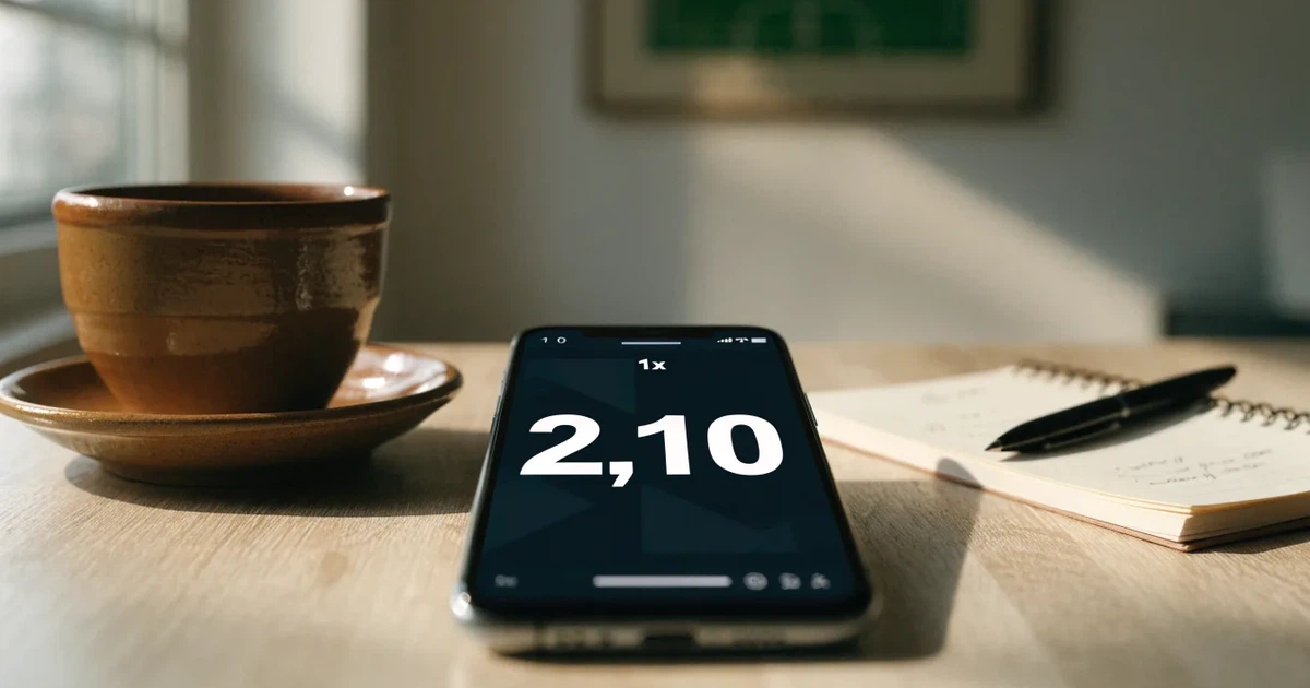 Ein Smartphone mit dunklem Display liegt neben einer Kaffeetasse auf einem hellen Tisch, daneben ein Notizblock.