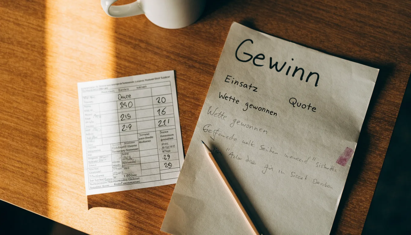 Eine Holzwaage mit zwei kleinen leeren Schalen steht leicht geneigt auf einem Tisch, Tageslicht fällt von der Seite ein.