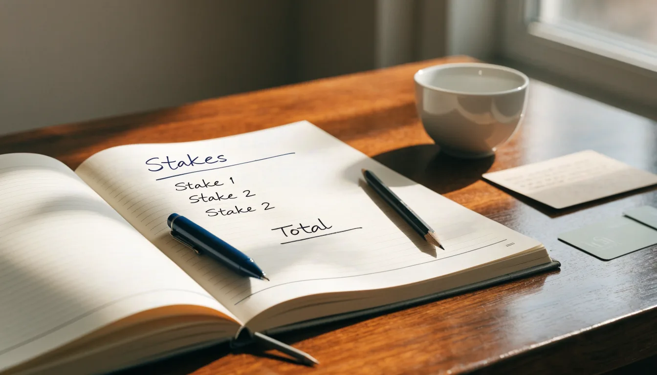 Ein aufgeschlagenes Notizbuch mit handschriftlichen Skizzen neben einem Bleistift und einer Kaffeetasse auf einem Holztisch.