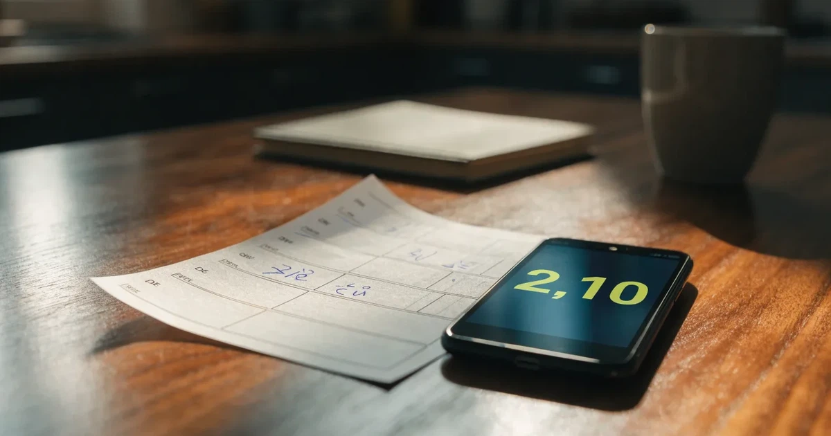 Eine leere Geldbörse aus Leder liegt geöffnet auf einem Tisch, daneben ein Kugelschreiber und ein Smartphone mit dunklem Display.