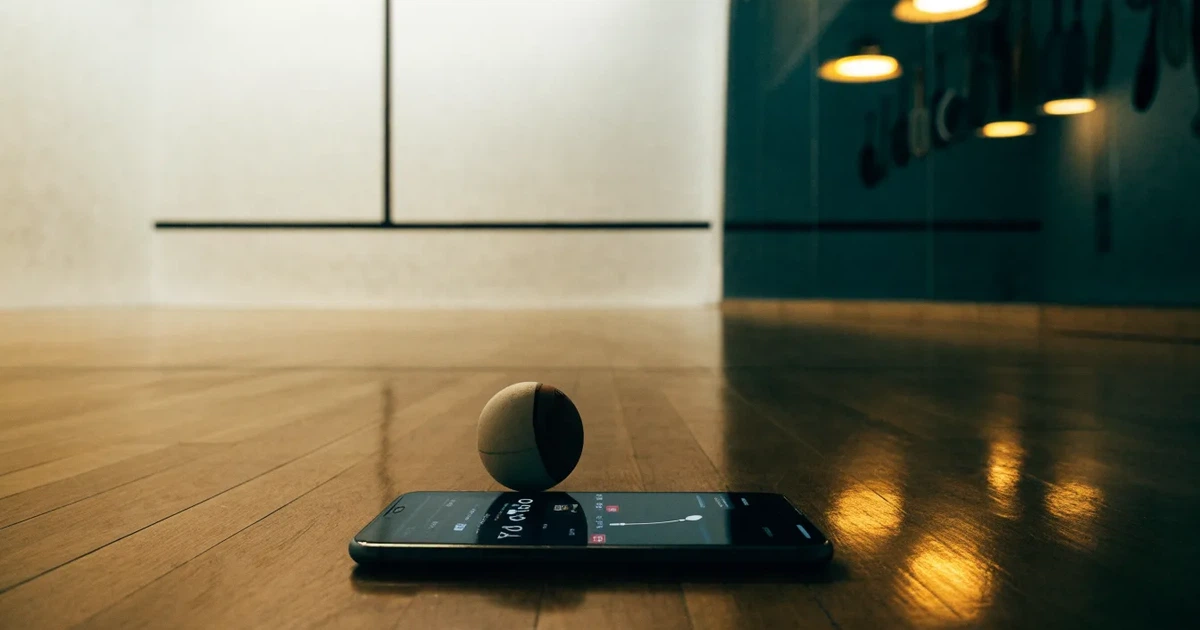 Ein leerer Squashcourt mit weissen Wänden und hellem Holzboden, ein Ball liegt in der Mitte, Deckenlicht spiegelt sich im Parkett.