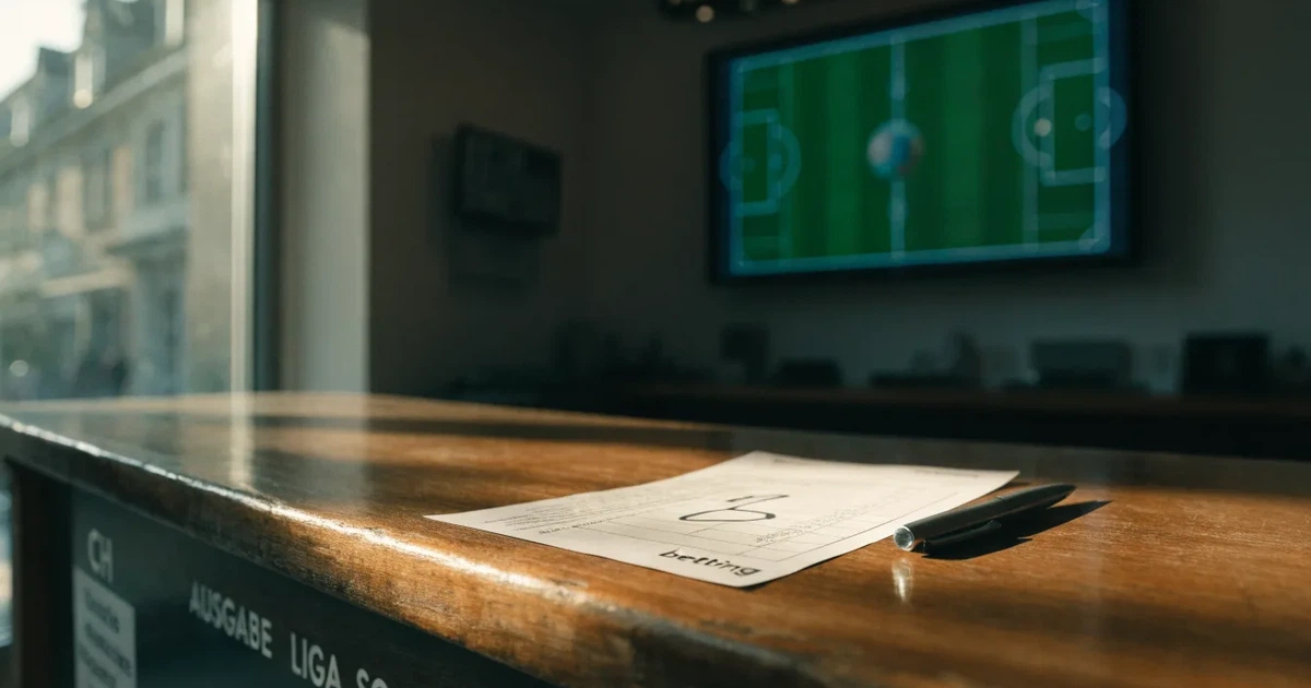 Ein leerer Ladentisch aus Holz mit einem Stapel unbeschriebener Papierzettel und einem Kugelschreiber, durch das Schaufenster fällt Tageslicht.