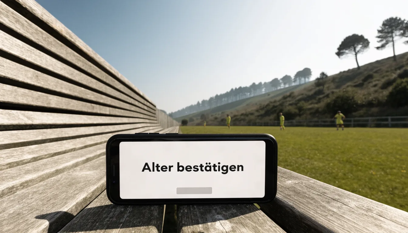 Ein Dorffussballplatz mit Holzzaun am Hang, dahinter grasen Kühe auf einer Weide unter hohen Wolken.