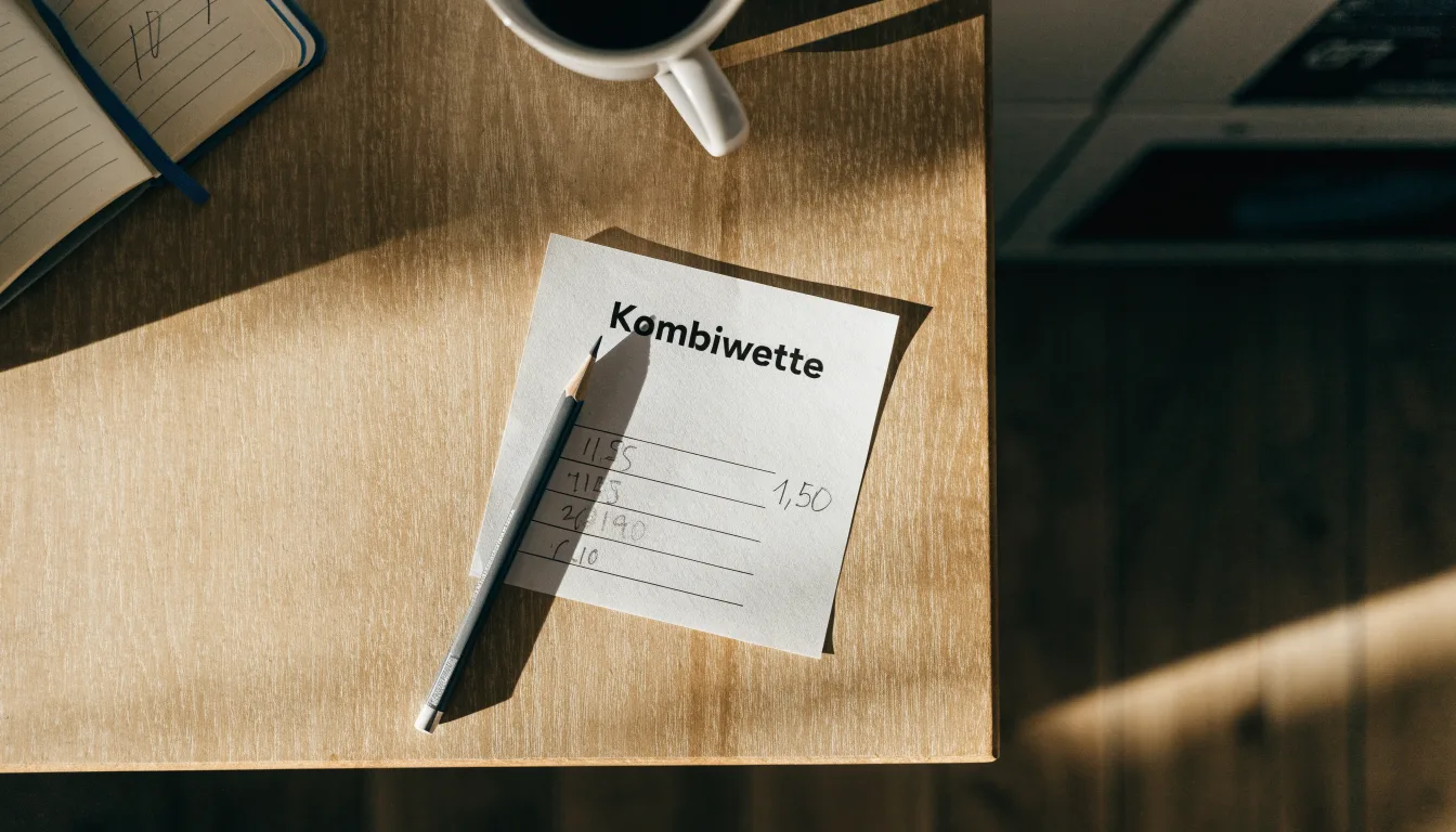Eine Tasse Kaffee und ein Bleistift liegen auf einem sonnenbeschienenen Küchentisch neben einem leeren Notizblock.