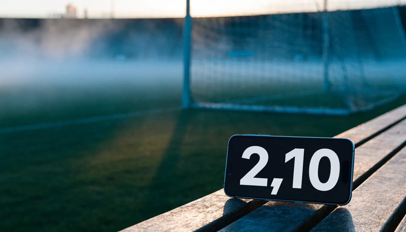 Ein Tennisplatz aus Sand liegt im Morgengrauen still da, Nebel hängt über der Grundlinie und dem aufgespannten Netz.